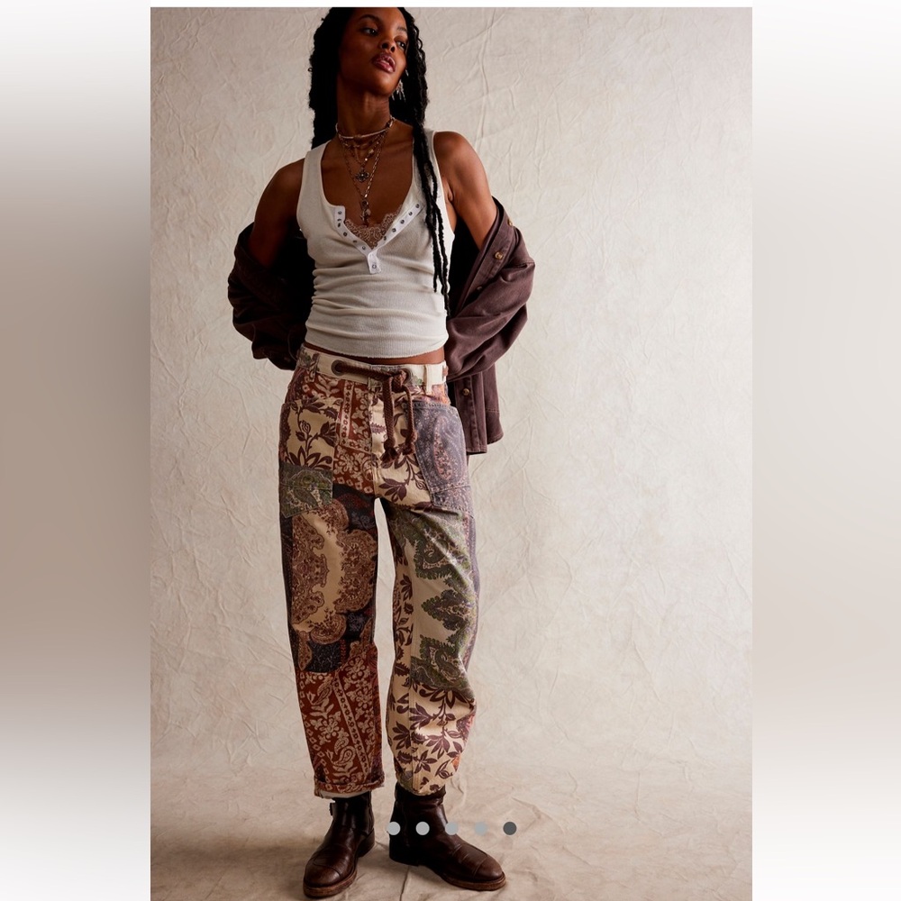We The Free Moxie Printed Low-Slung Barrel Jeans